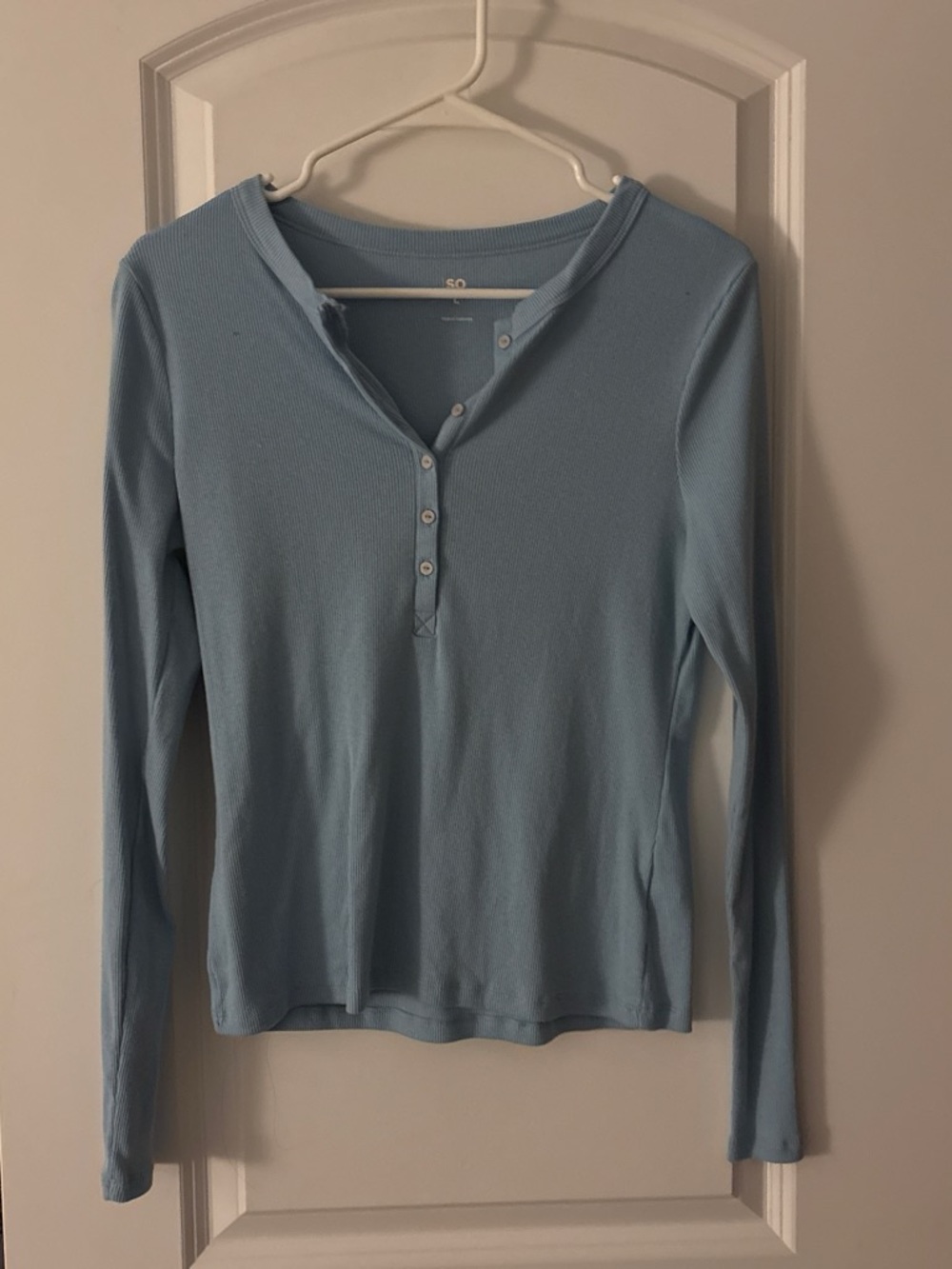 Target Light Blue Ribbed Henley Long-Sleeve Top